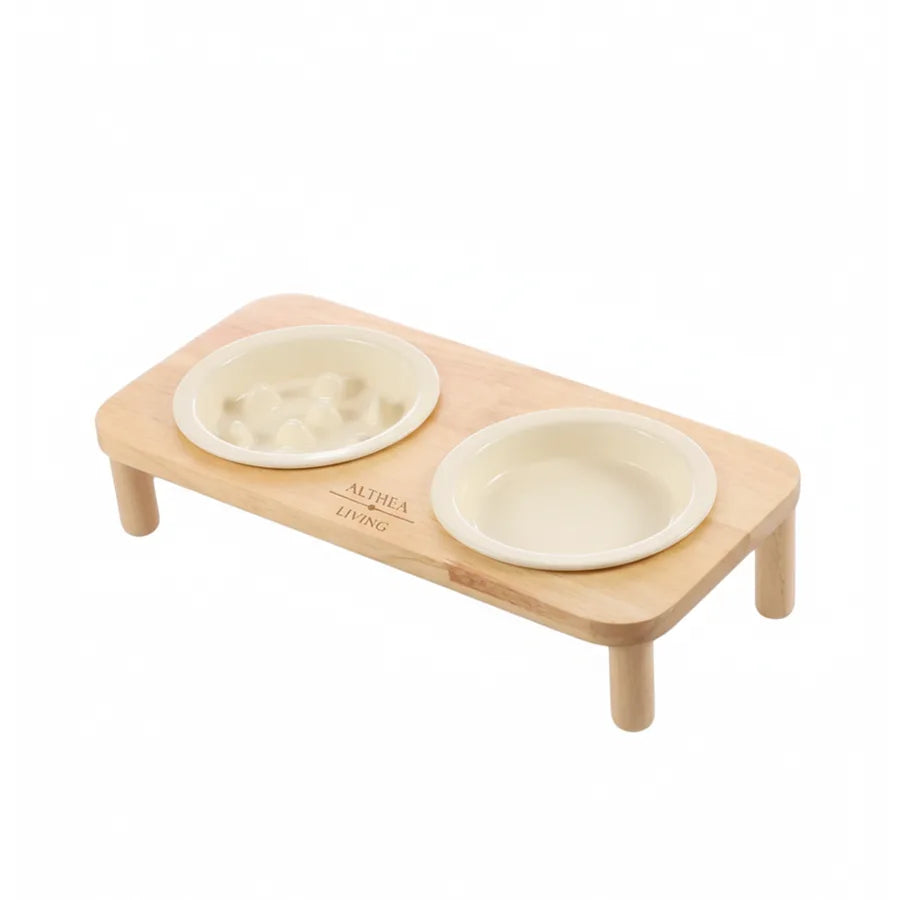 Bebedero/comedero De Bambú Y Cerámica Para Gatos Cala Blanca_0