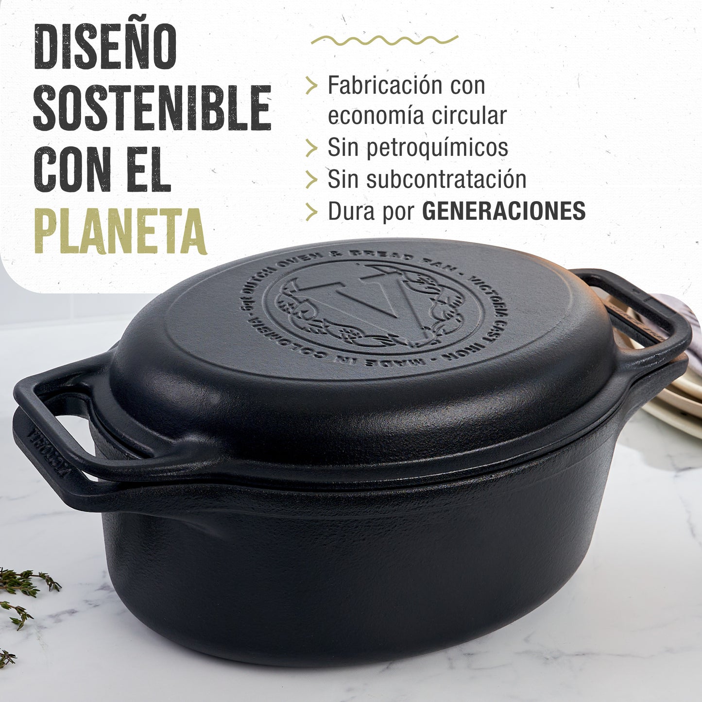 Victoria Horno Holandés Olla Inducción Hierro Fundido Curado 31cm, Tapa - Sartén, 5,7l, Sin Ptfe, 38847, Negro_5