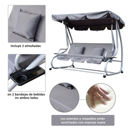 Outsunny Columpio Balancín Jardín Convertible En Cama Techo Ajustable Gris_5