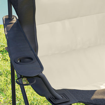 Outsunny Conjunto De 2 Sillas Plegables Camping Con Respaldo Alto Crema_4