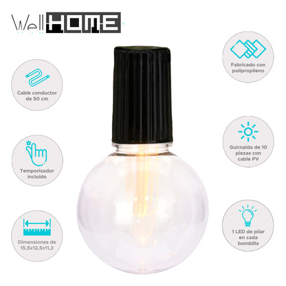 Well Home Guirnalda De Luces Led Con Bombillas De Material Pp Y Pv_1