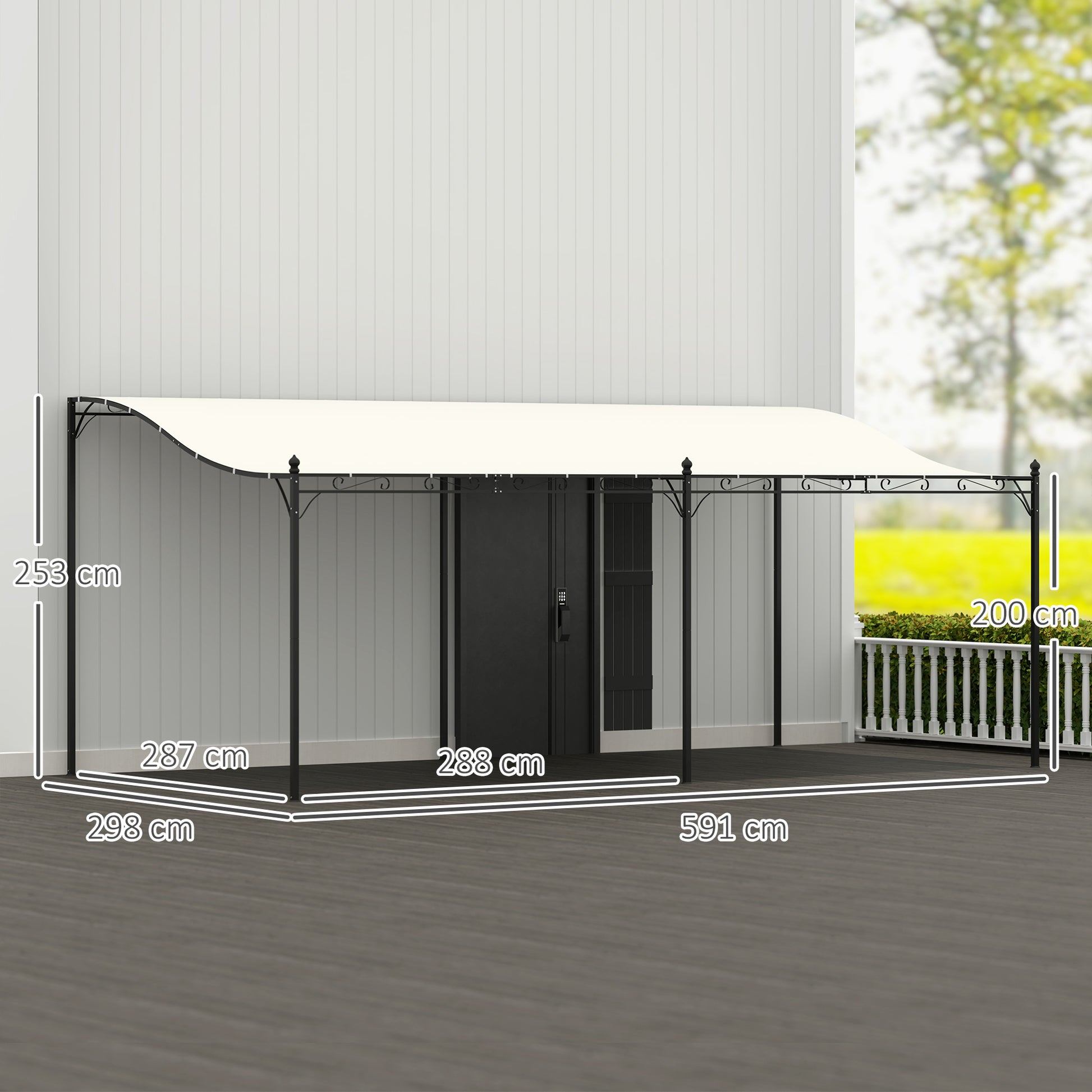 Outsunny Pérgola De Jardín 6x3 M Con Techo De Poliéster Impermeable Crema_2