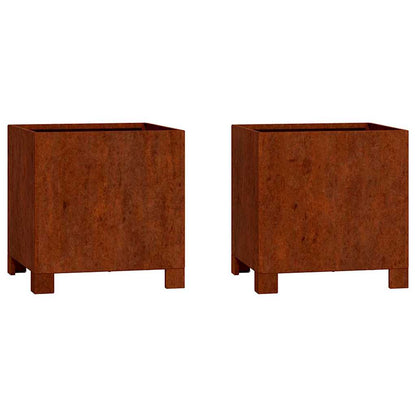 Jardineras Con Patas 2 Uds Acero Corten Oxidado 30x30x30 Cm_0