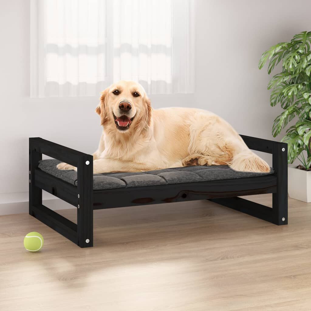 Vidaxl Cama Para Perros Madera Maciza De Pino Negro 75,5x55,5x28 Cm_1