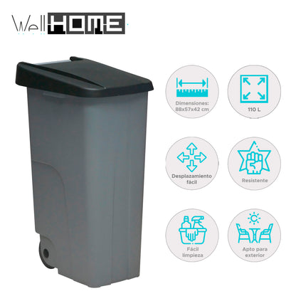 Contenedor Reciclo 110l Negro Cerrado 88x57x42 Cm Wellhome_1