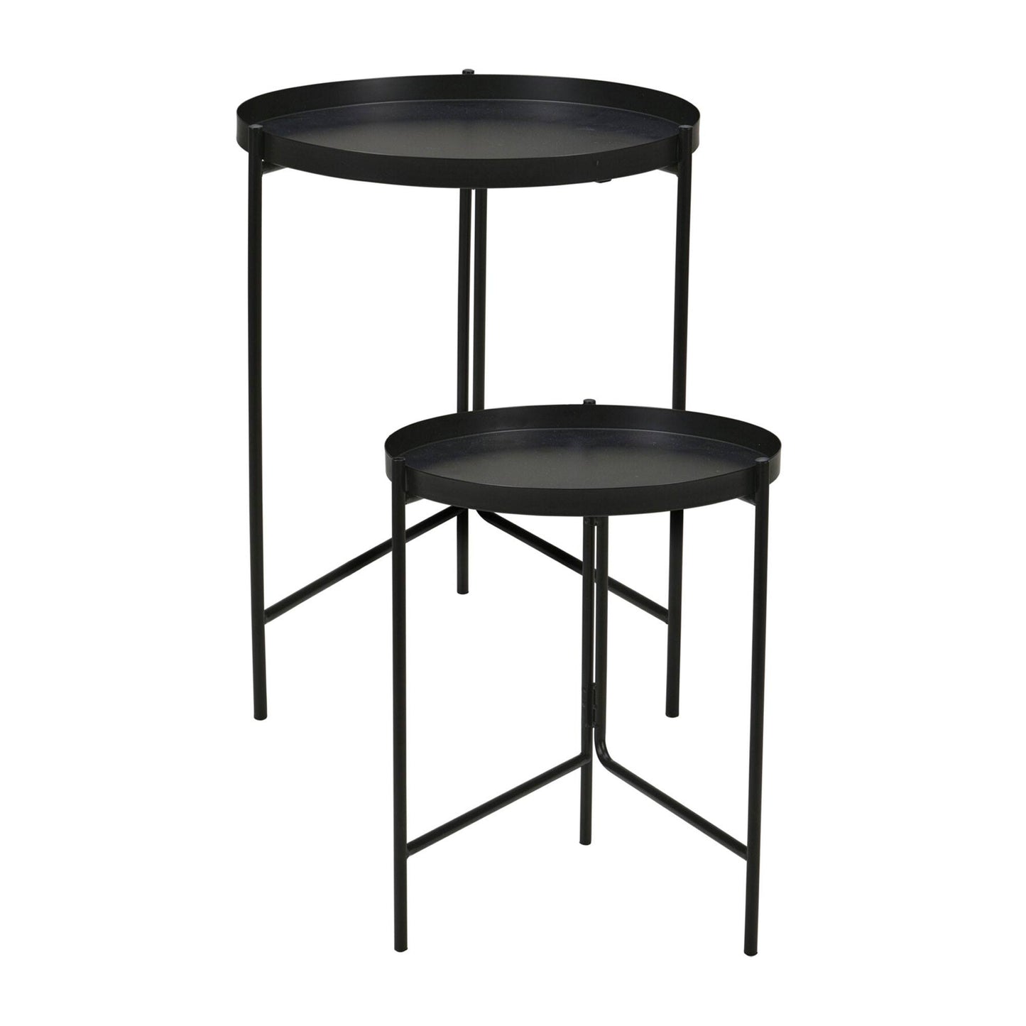 Well Home Juego De 2 Mesas Auxiliares Redondas En Metal Negro Ø31 Ø36cm_0