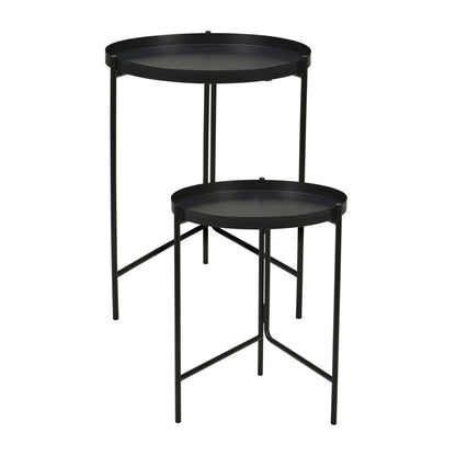 Well Home Juego De 2 Mesas Auxiliares Redondas En Metal Negro Ø31 Ø36cm_0