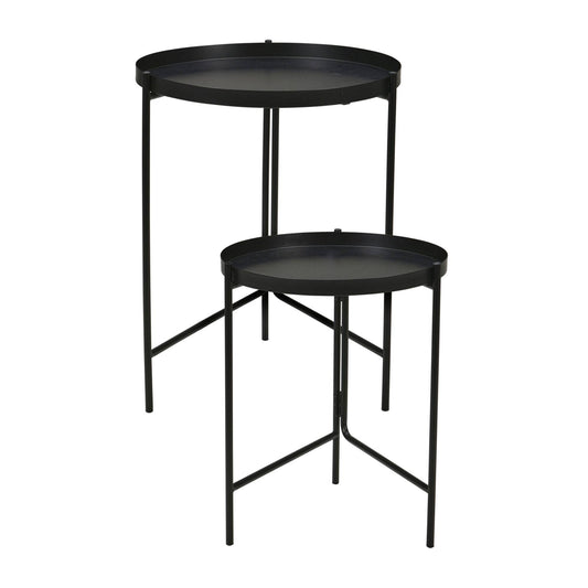Well Home Juego De 2 Mesas Auxiliares Redondas En Metal Negro Ø31 Ø36cm_0