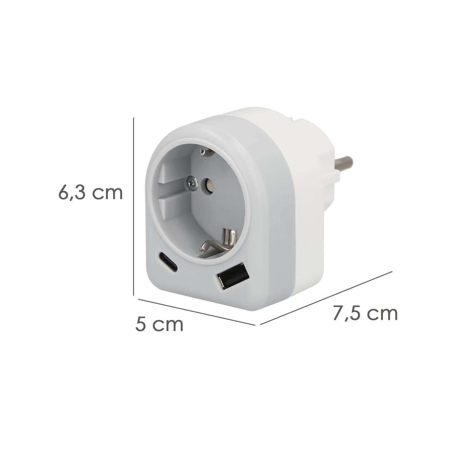 Enchufe / Adaptador Schuko Con 2 Tomas, Usb A / C. Potencia Maxima 3680 W. Cargador Moviles, Cargador 2 Tomas, Adaptador Moviles