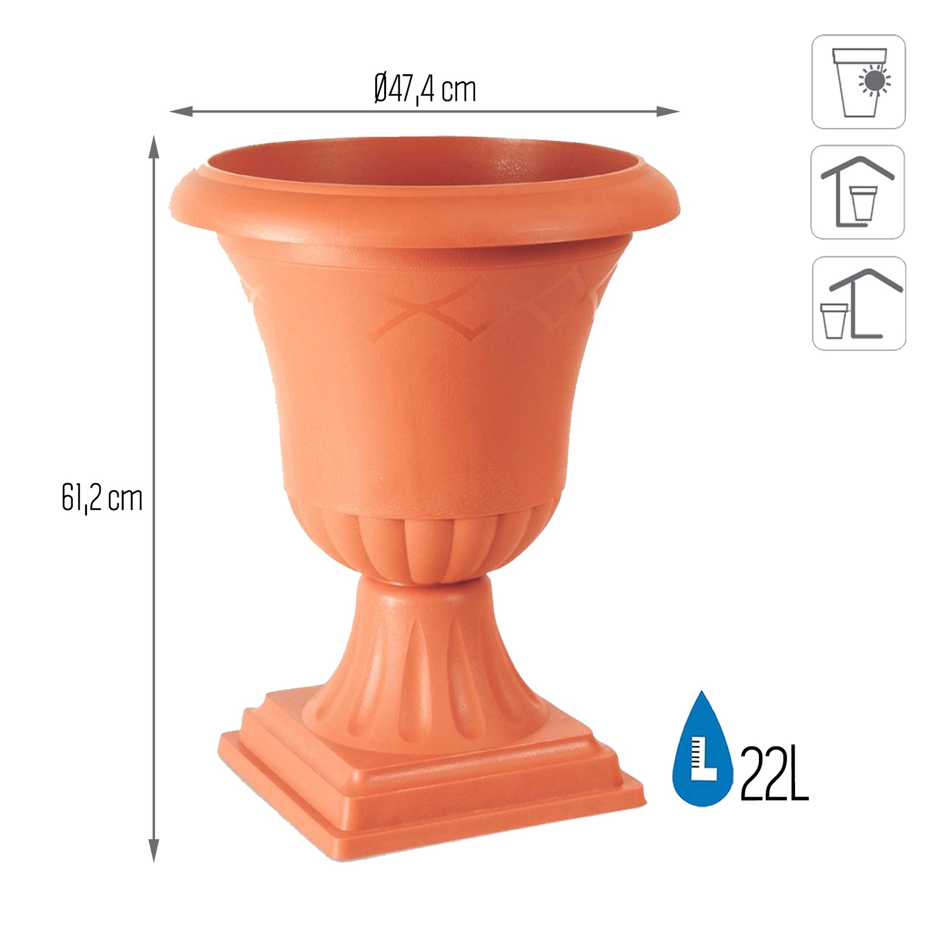 Maceta Ornamental Con Pie Atena 22l., Dimensiones (mm) 474x474x612, Color Terracota