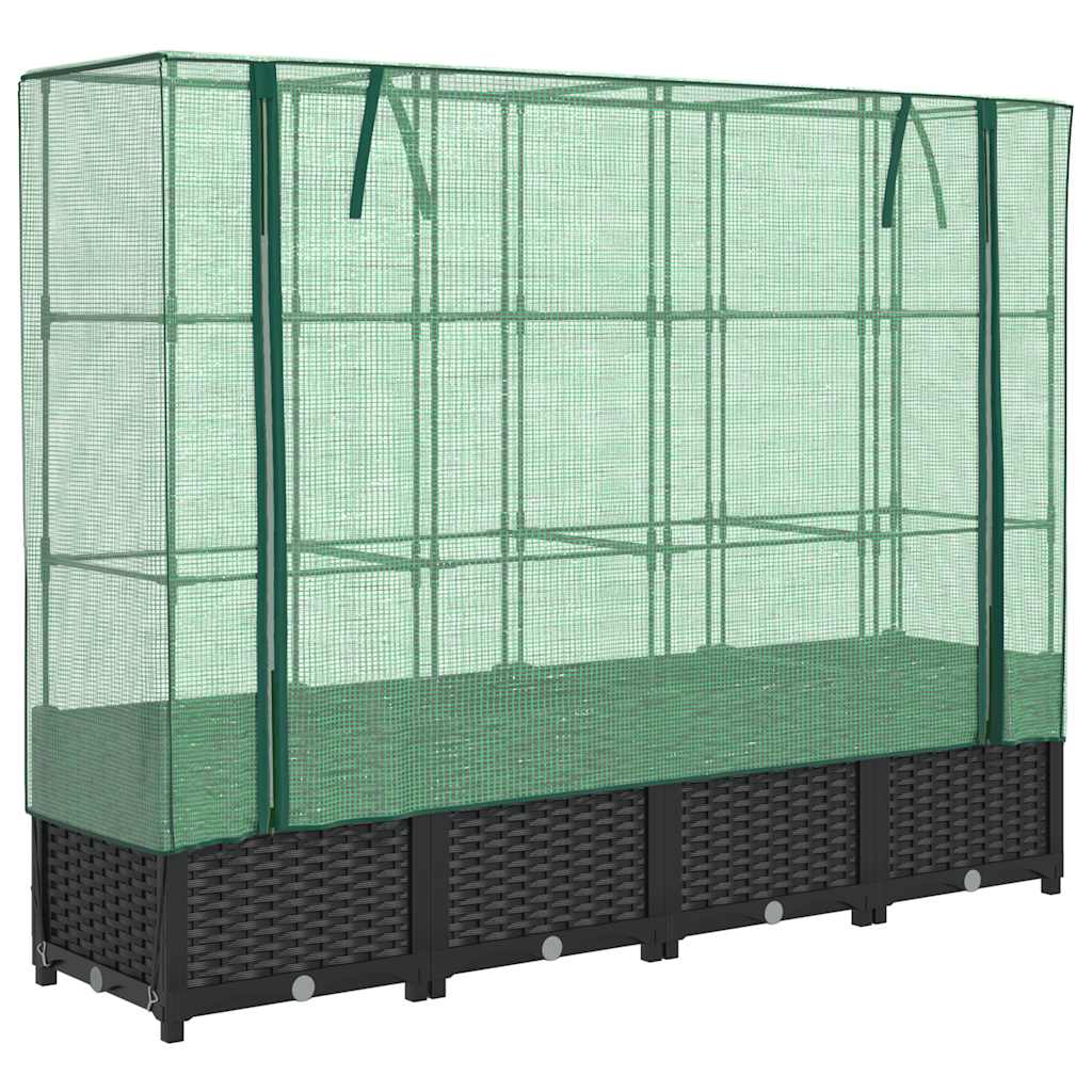 Jardinera Elevada Con Cubierta De Invernadero Aspecto Ratán 160x40x138 Cm_0