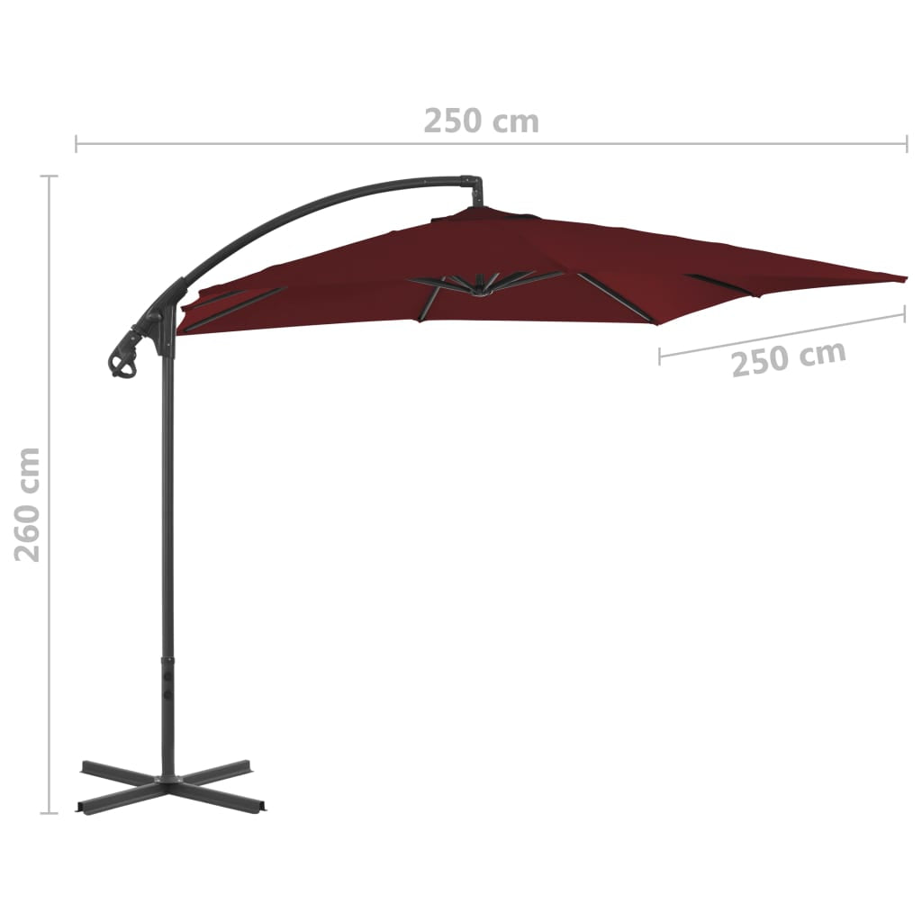 Vidaxl Sombrilla Jardín Voladiza Palo De Acero Vino Tinto 250x250 Cm_2