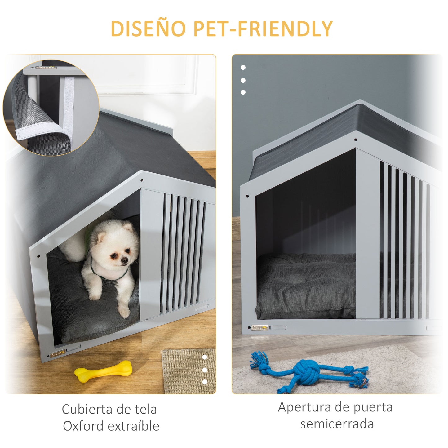 Pawhut Caseta De Madera Para Perros Interior Con Cojín Ventilaciones 60x43x55 Cm_5
