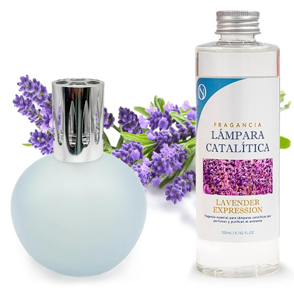 Lámpara Catalítica Azul Grisáceo Mate + Aroma Lavender Expression 200ml - Elimina Malos Olores, Impurezas Y Perfuma_0
