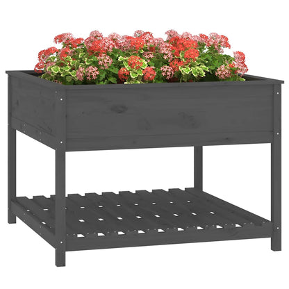 Jardinera Con Estante Madera Maciza Pino Gris 111,5x111,5x81 Cm_3