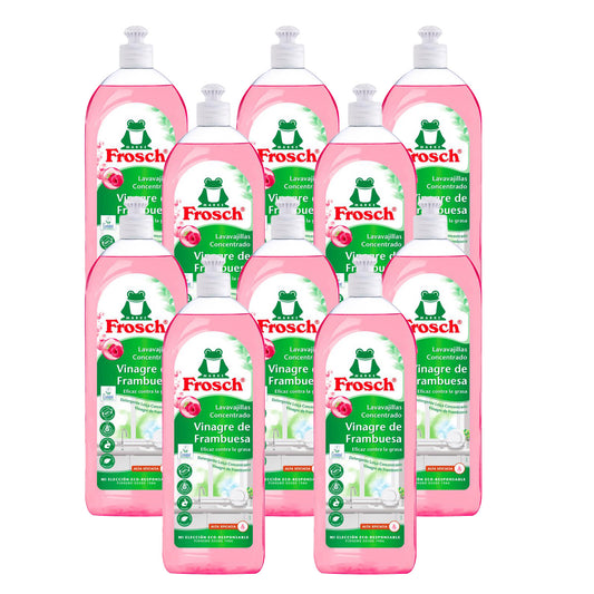 Embalagem de 10 detergentes para máquina de lavar louça Frosch framboesa 750 ml