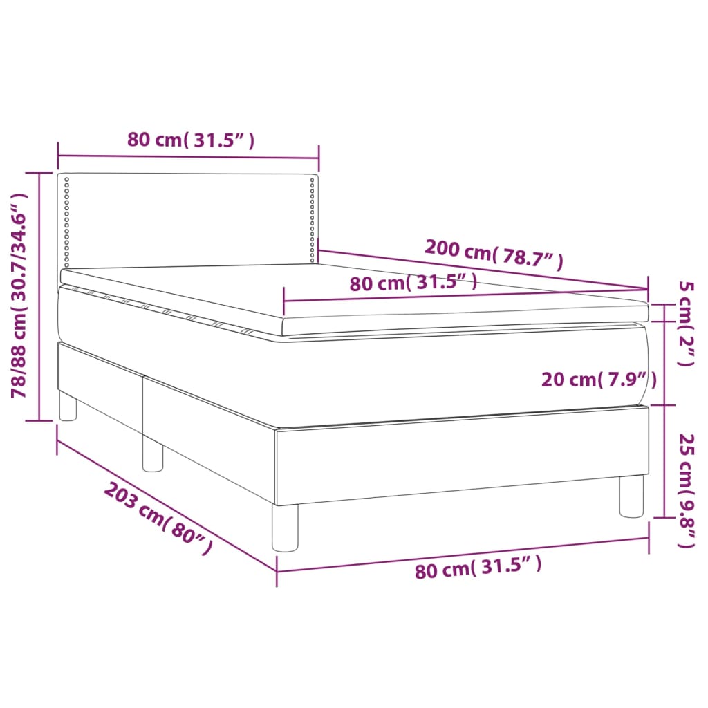 Cama Box Spring Con Colchón Tela Y Led Gris Claro 80x200 Cm / Vetonek_4