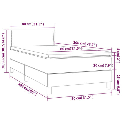 Cama Box Spring Colchón Y Luces Led Tela Gris Oscuro 80x200 Cm / Vetonek_2