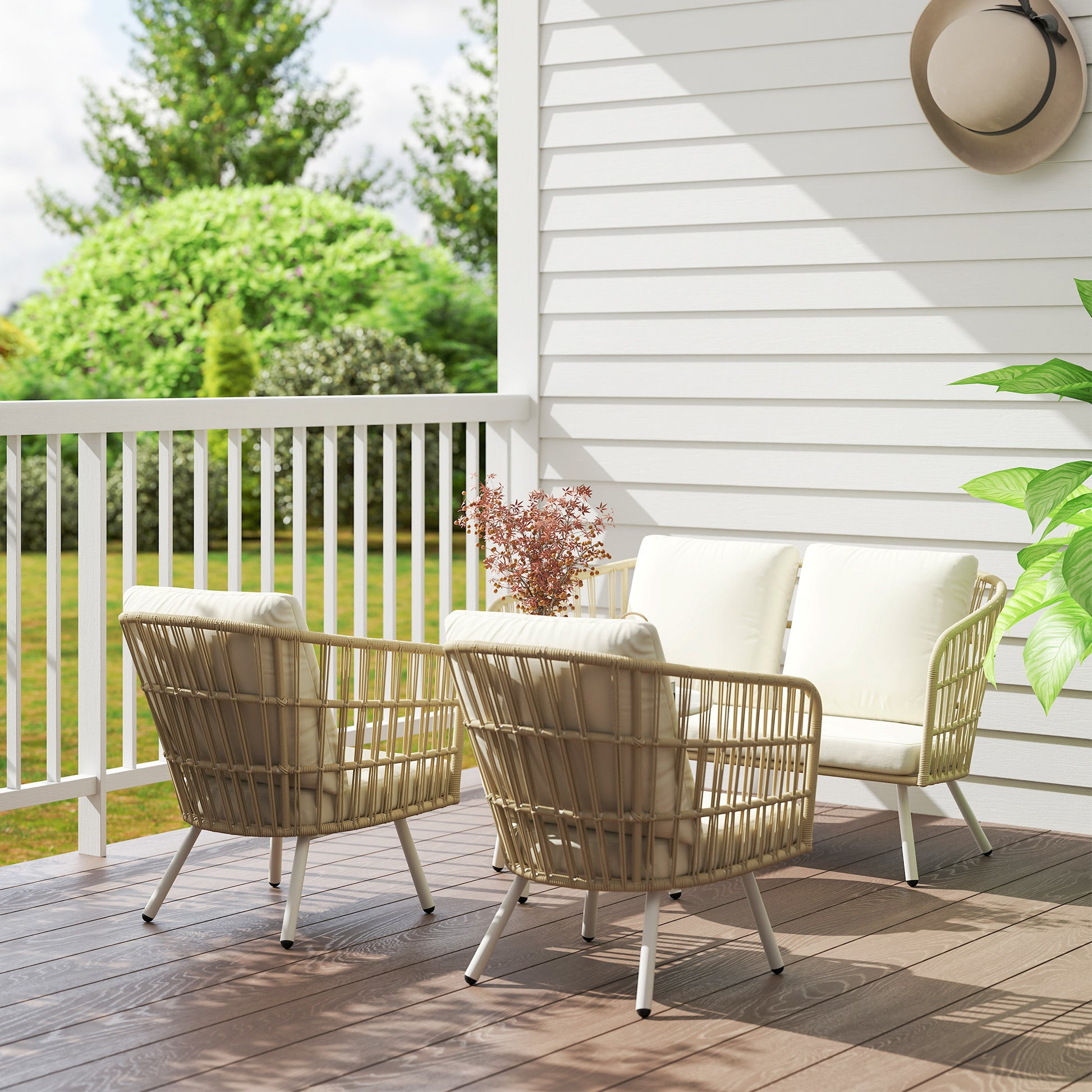 Outsunny Conjunto De Jardín Exterior De Ratán Sintético De 4 Piezas Natural_3
