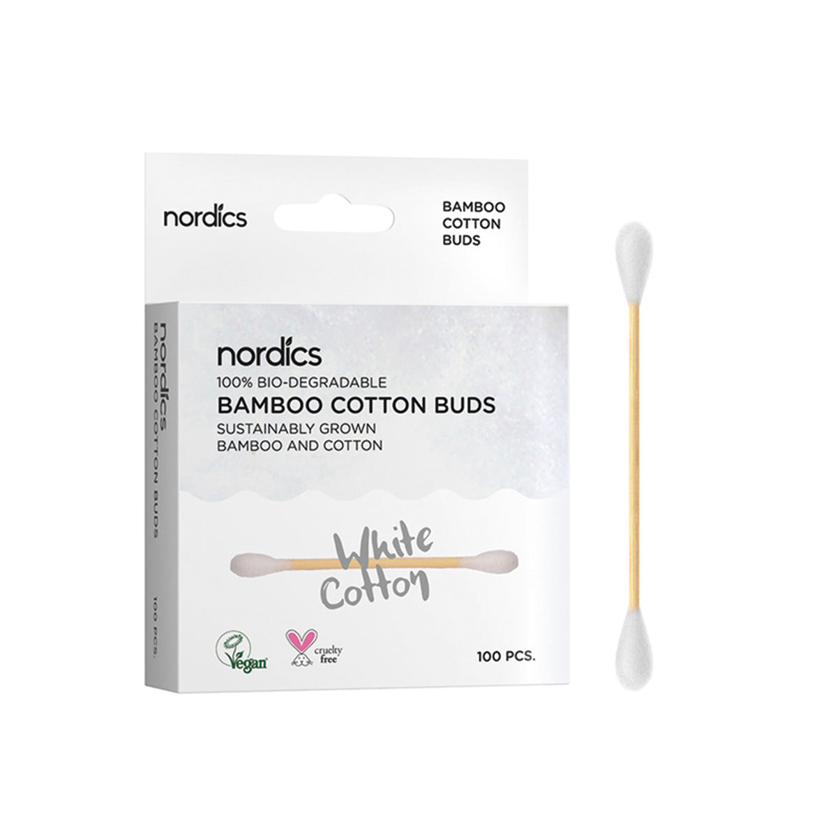 Cotonetes de bambu e algodão orgânicos Nordics, 100 unidades