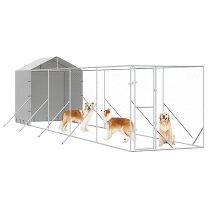 Perrera De Exterior Con Toldo Acero Galvanizado Plata 2x10x2,5m_3