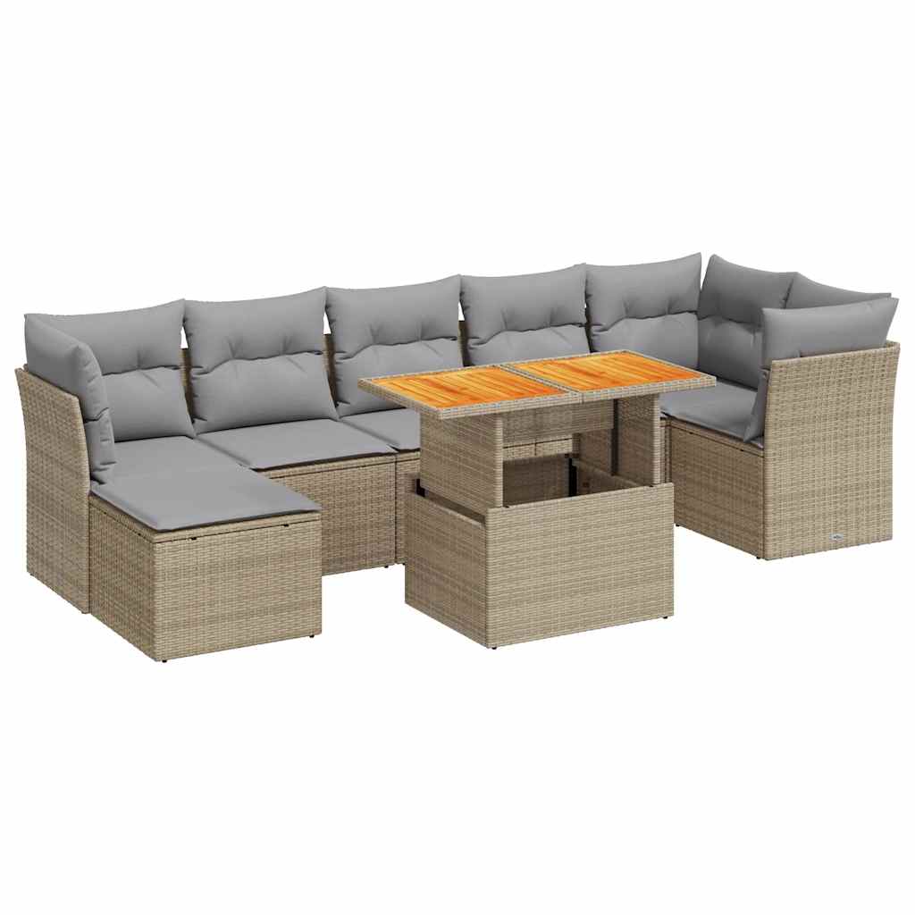 Set De Sofás De Jardín Y Cojines 8 Piezas Ratán Sintético Beige / Vetonek_2