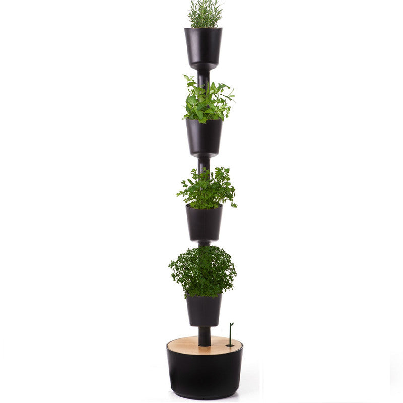 Huerto Vertical De Interior Citysens 4 Macetas Con Autorriego Y Semillas Aromáticas– Negro, Polipropileno 100% Reciclado_0