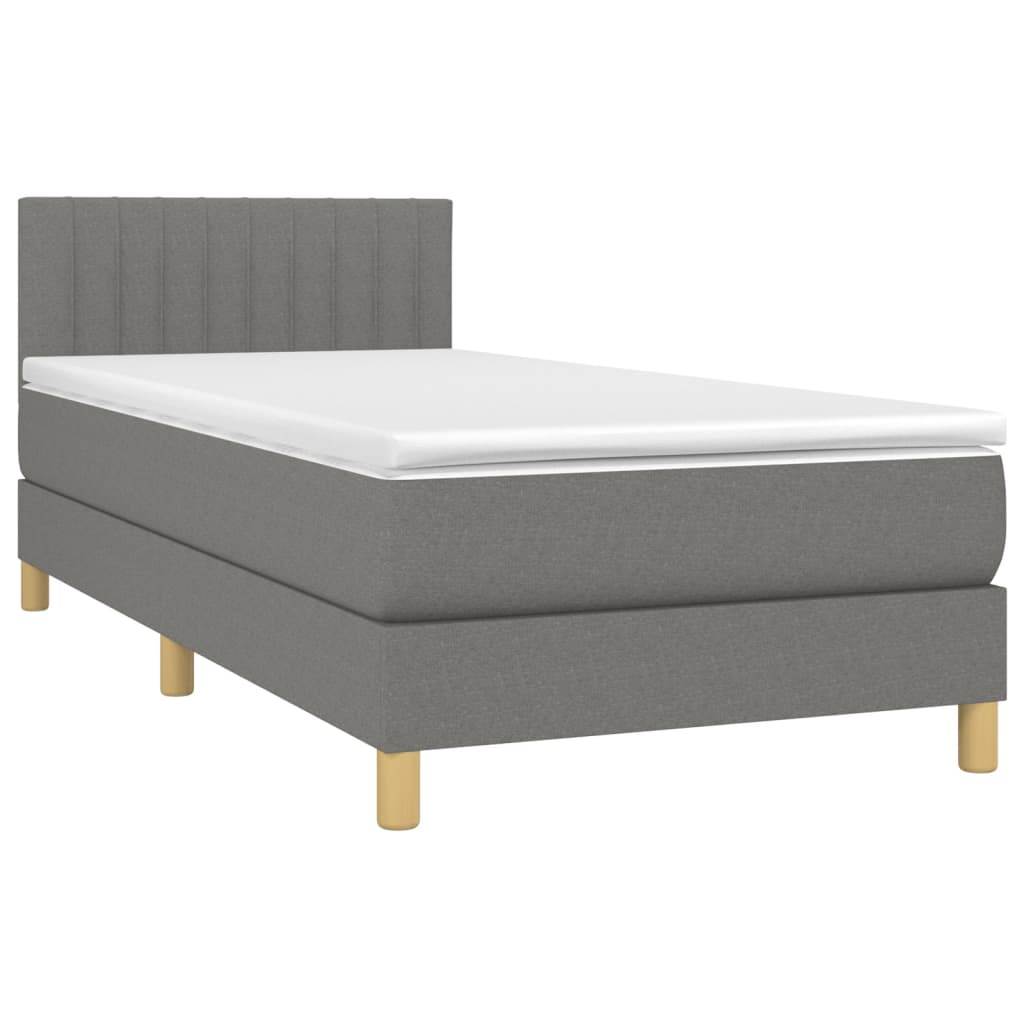 Cama Box Spring Con Colchón Y Led Tela Gris Oscuro 90x190 Cm / Vetonek_1