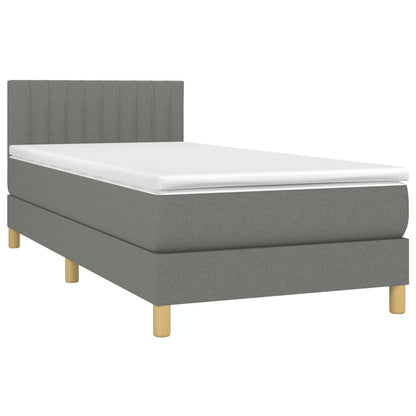 Cama Box Spring Con Colchón Y Led Tela Gris Oscuro 90x190 Cm / Vetonek_1
