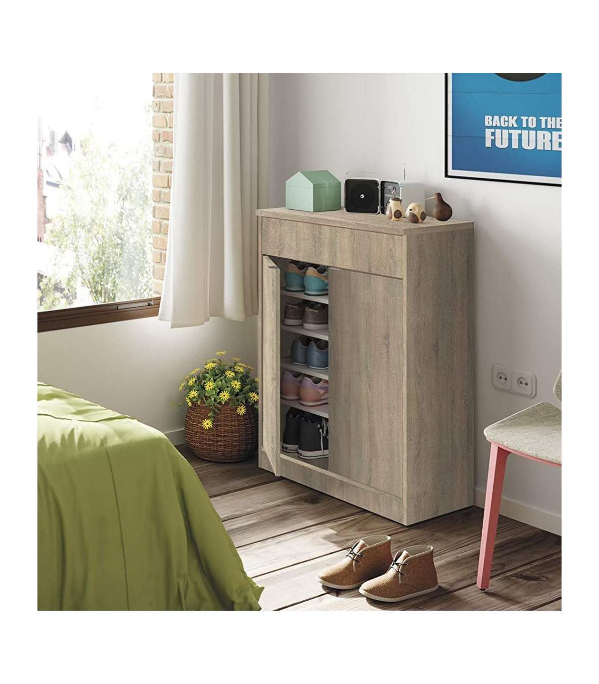 Armario Zapatero Berlin En Roble Cambrian. 75 Cm(ancho) 101 Cm(altura) 36 Cm(fondo)_5