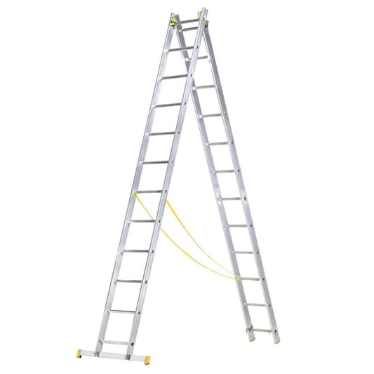 Escalera Aluminio 2 Tramos 12+12 Peldaños. Plegable, Antideslizante, Resistente_0