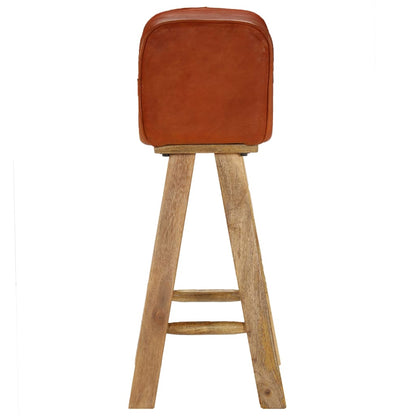 Taburetes De Cocina 2 Uds Cuero Auténtico Y Madera Maciza Mango_1