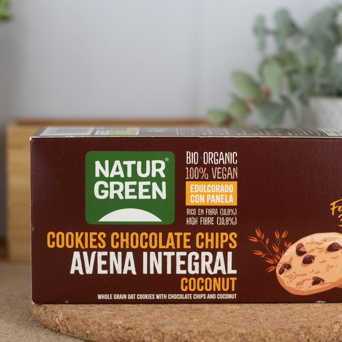 Bolacha Vegan com Aveia Integral, Pepitas de Chocolate e Coco Biológico Naturgreen 140 g