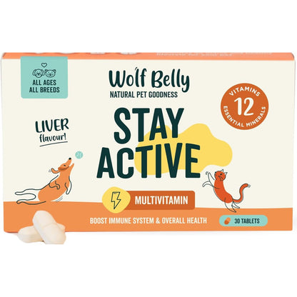Wolf Belly Stay Active Vitamins para cães idosos a partir dos 8 anos 30 comprimidos