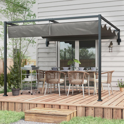 Outsunny Pérgola De Pared 297x211x220 Cm Con Techo Retráctil Para Patio Gris_3