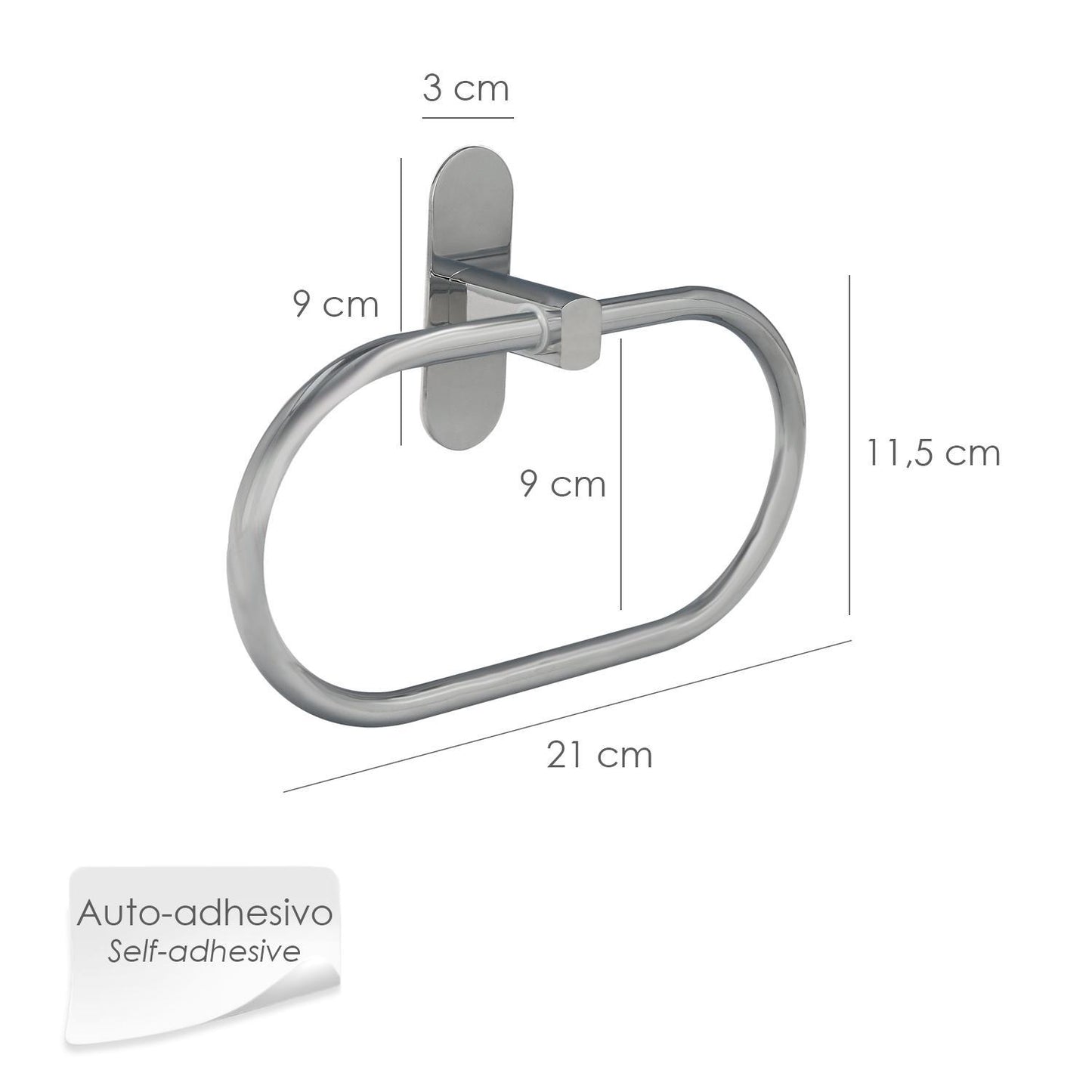 Toallero Forma Anilla Color Inox Con Efecto Espejo, Autoadhesivo Resistente, Porta Toallas, Toallero Adhesivo Pared / Mueble