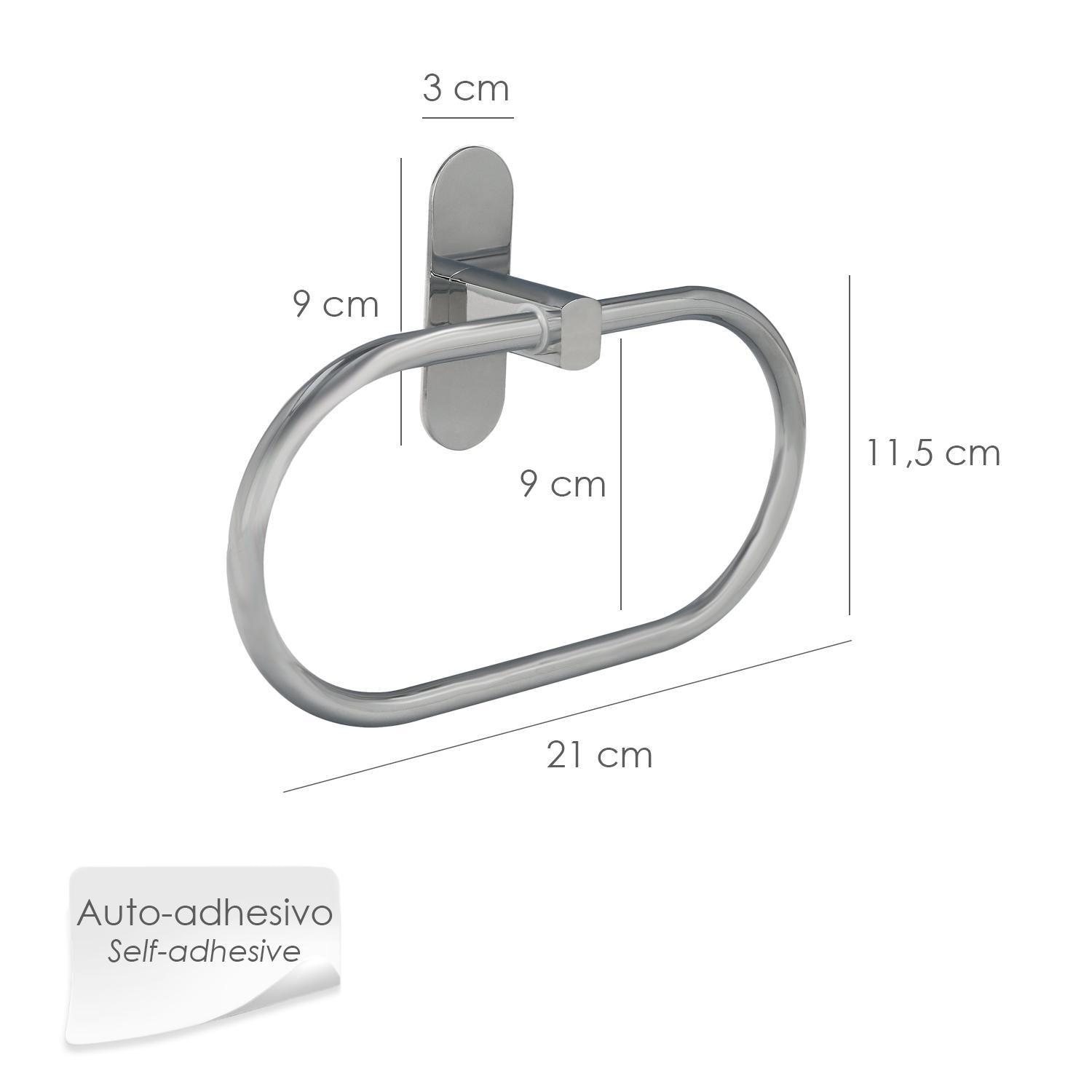 Toallero Forma Anilla Color Inox Con Efecto Espejo, Autoadhesivo Resistente, Porta Toallas, Toallero Adhesivo Pared / Mueble