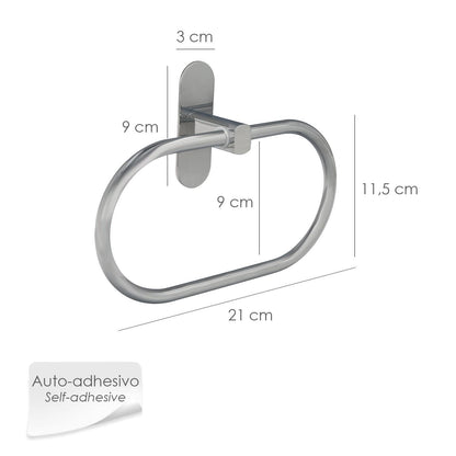 Toallero Forma Anilla Color Inox Con Efecto Espejo, Autoadhesivo Resistente, Porta Toallas, Toallero Adhesivo Pared / Mueble