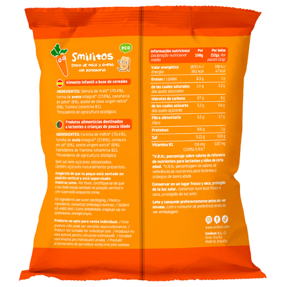Smilito Milho, Aveia e Cenoura Multipack ECO Smileat 4 saquetas de 12g.
