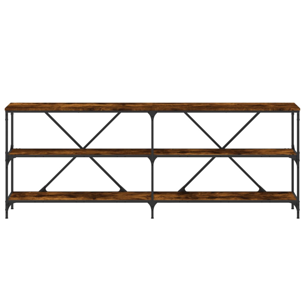 Mesa Consola Hierro Madera Ingeniería Roble Ahumado 200x30x75cm_2