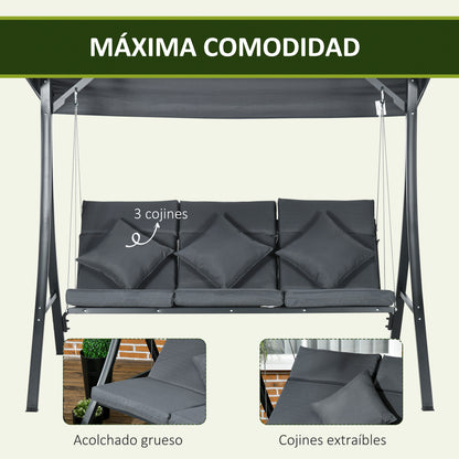 Outsunny Columpio De Jardín De 3 Plazas Con Toldo Ajustable 202x115x168 Cm Gris_5