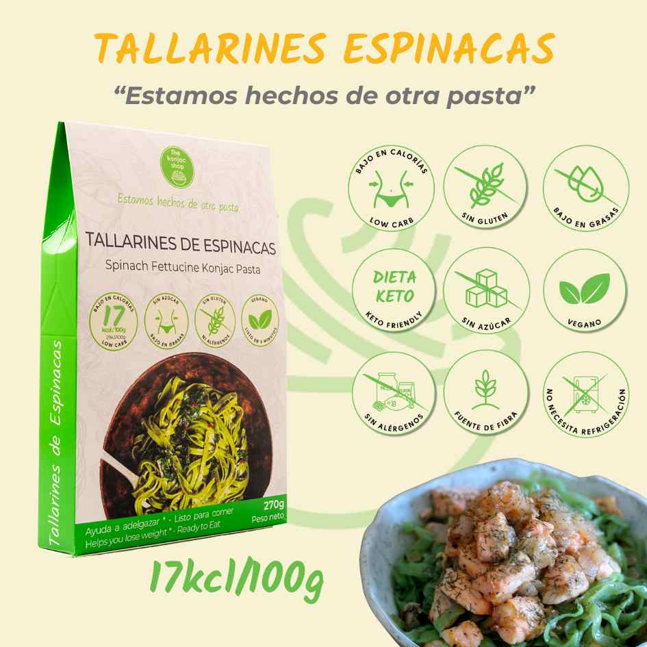 Noodles konjac com espinafres The Konjac Shop 270g