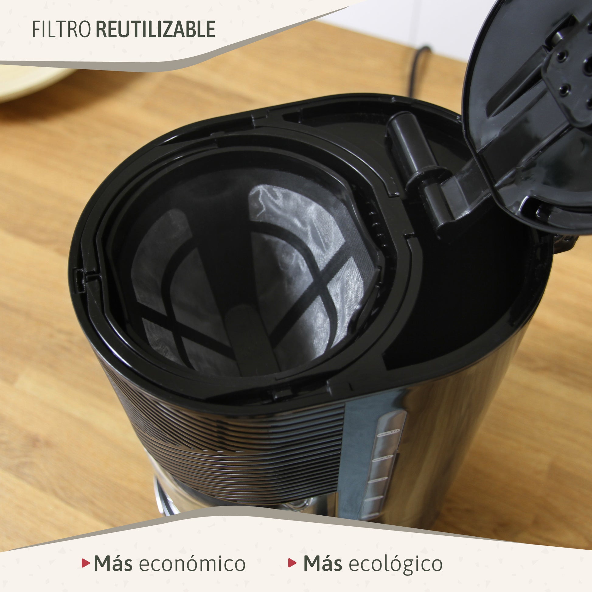 Briebe Cafetera Goteo 10 Tazas Máquina De Café Filtro Reutilizable, Función Mantener Caliente, 1,25 L, Cm1171blk,negro_3