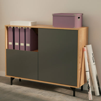 Aparador, Mueble Salón Auxiliar, Buffet, 2 Puertas, 1 Estante 86x112x33 Cm Recibidor Moderno, Briebe, Fokus, Gris_2