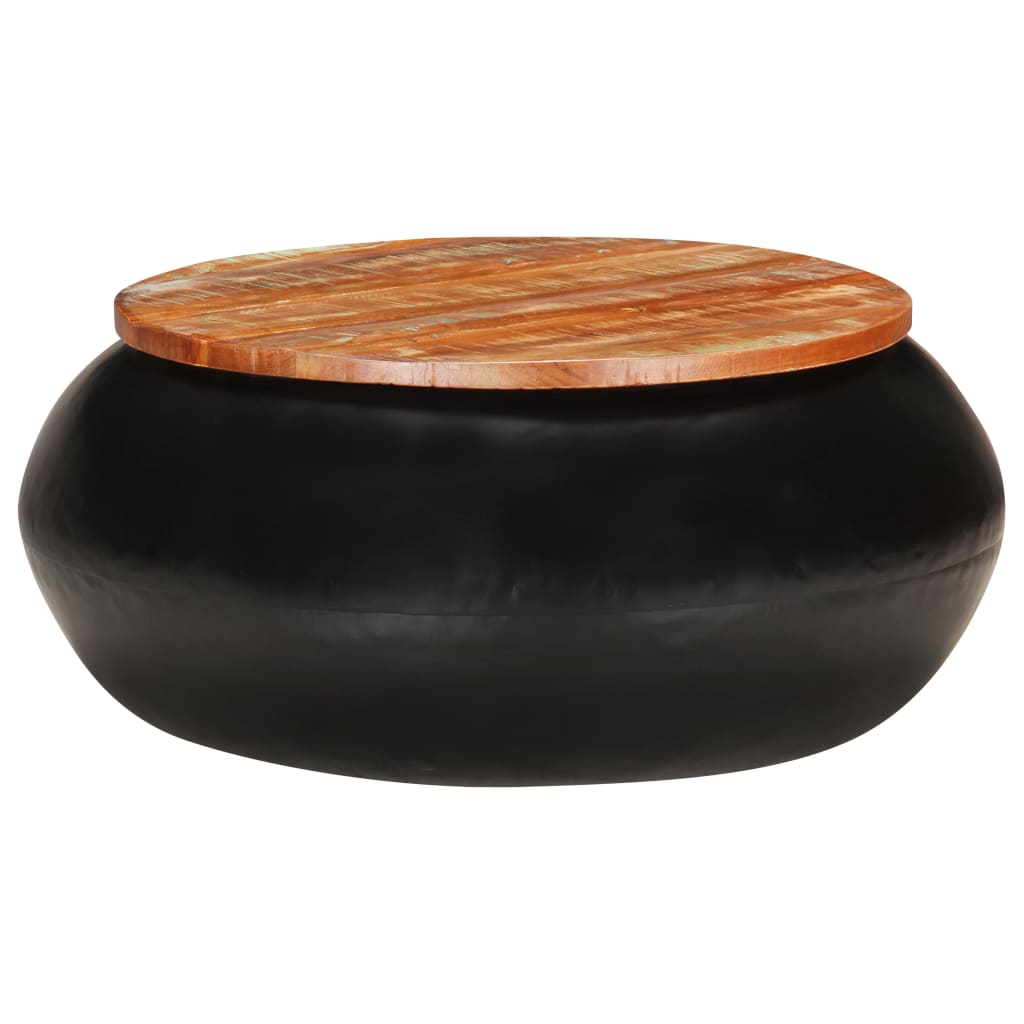 Mesa De Centro Madera Maciza Reciclada Negra 68x68x30 Cm_4