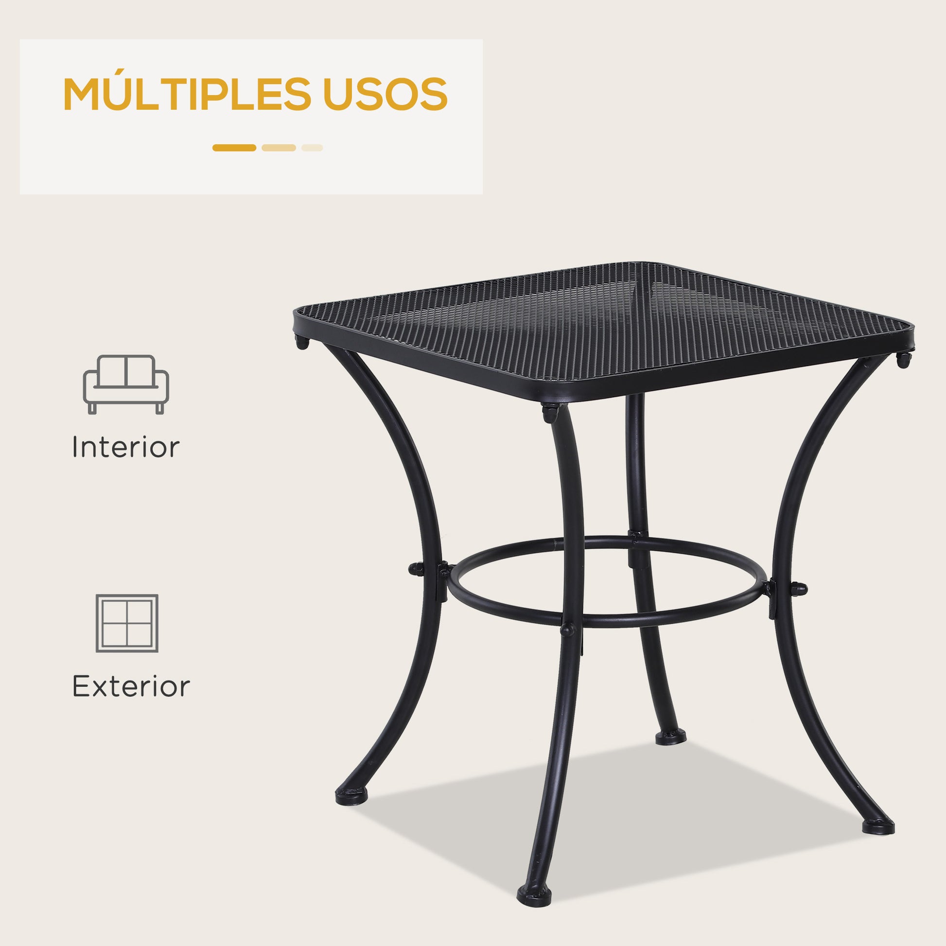 Outsunny Mesa De Jardín Cuadrada De Metal Para Terraza Balcón 45x45x50 Cm Negro_5