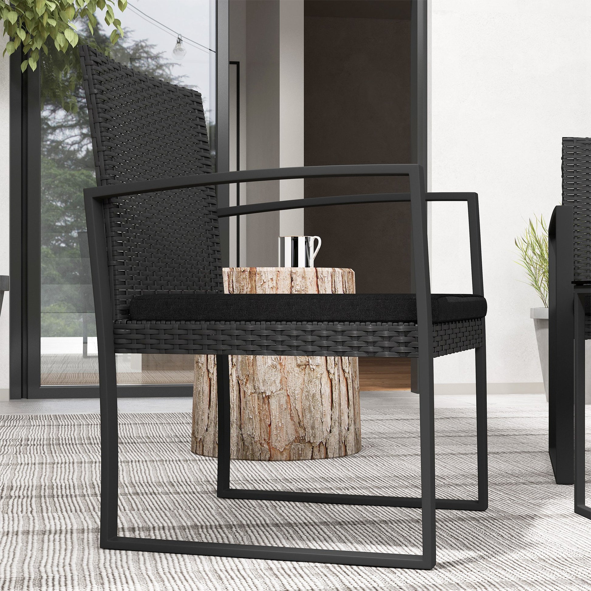 Outsunny Conjunto De Muebles De Jardín De Ratán Sintético Con Cojines Negro_4