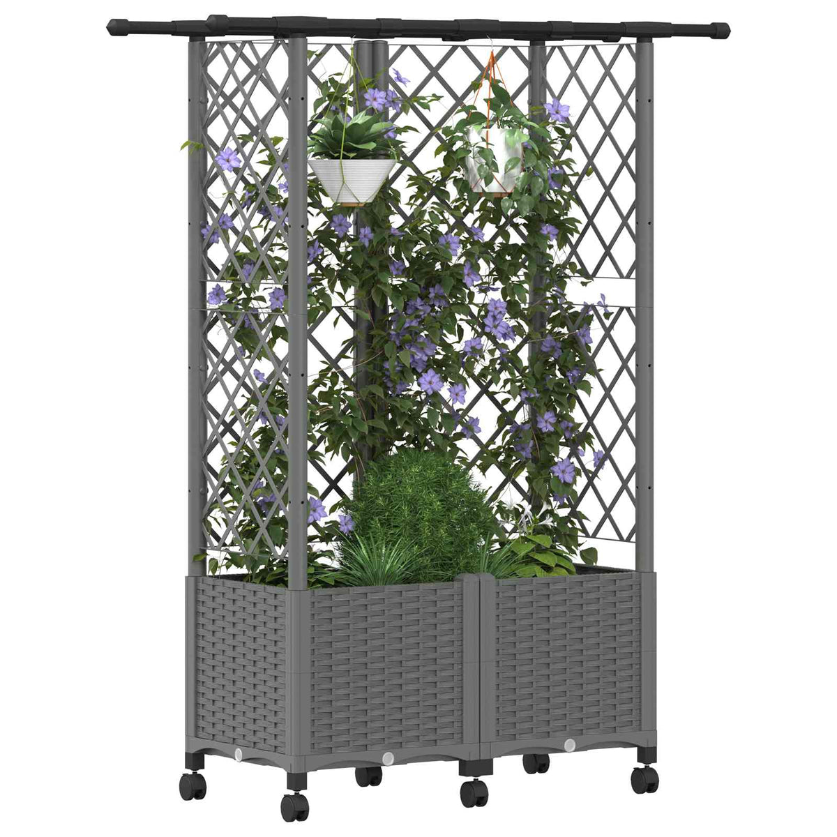 Cama Elevada Con Trellis Y Techo Gris Claro 124 X 40 X 142 Cm_2
