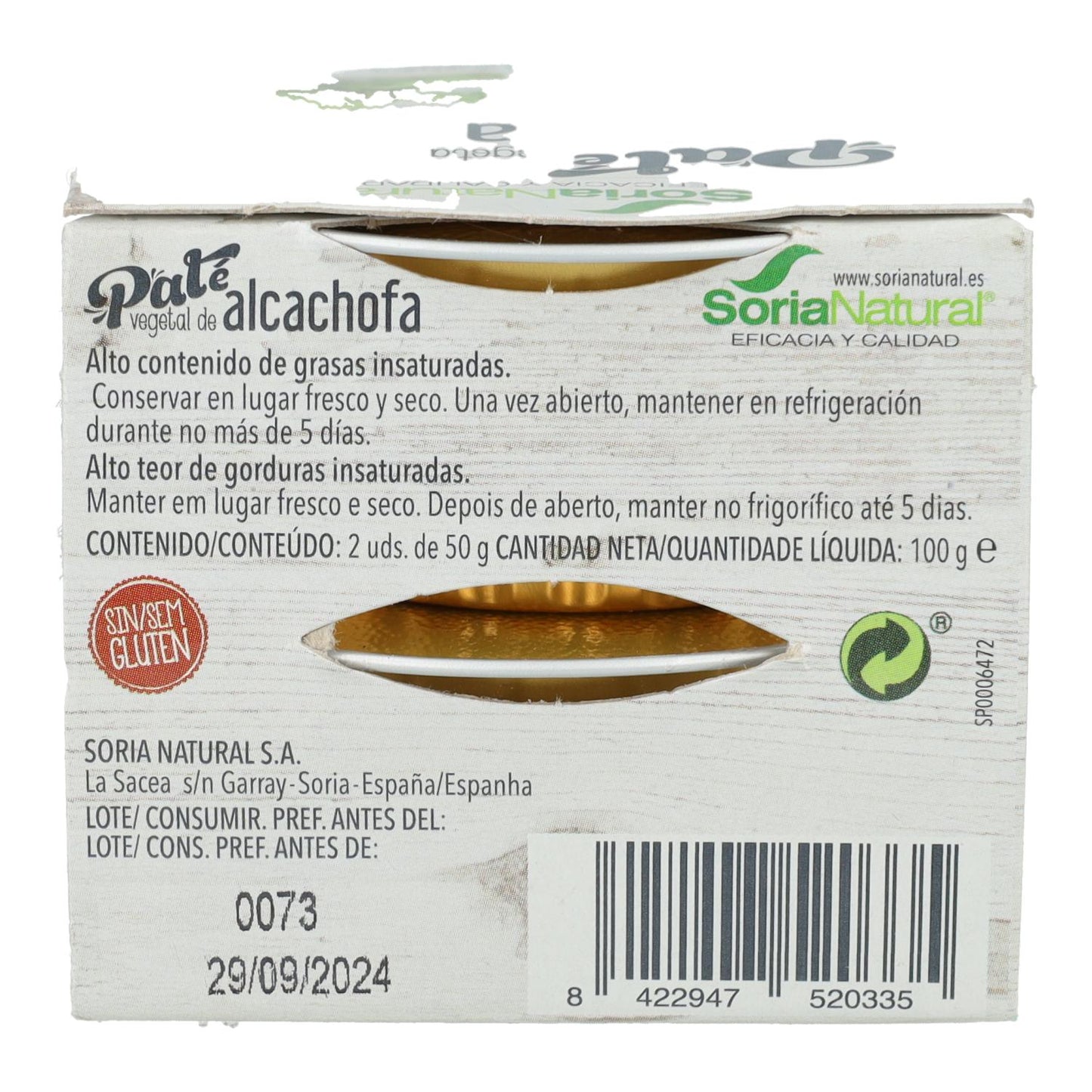 Patê de Alcachofra Vegetal Soria Natural 2 x 50 g