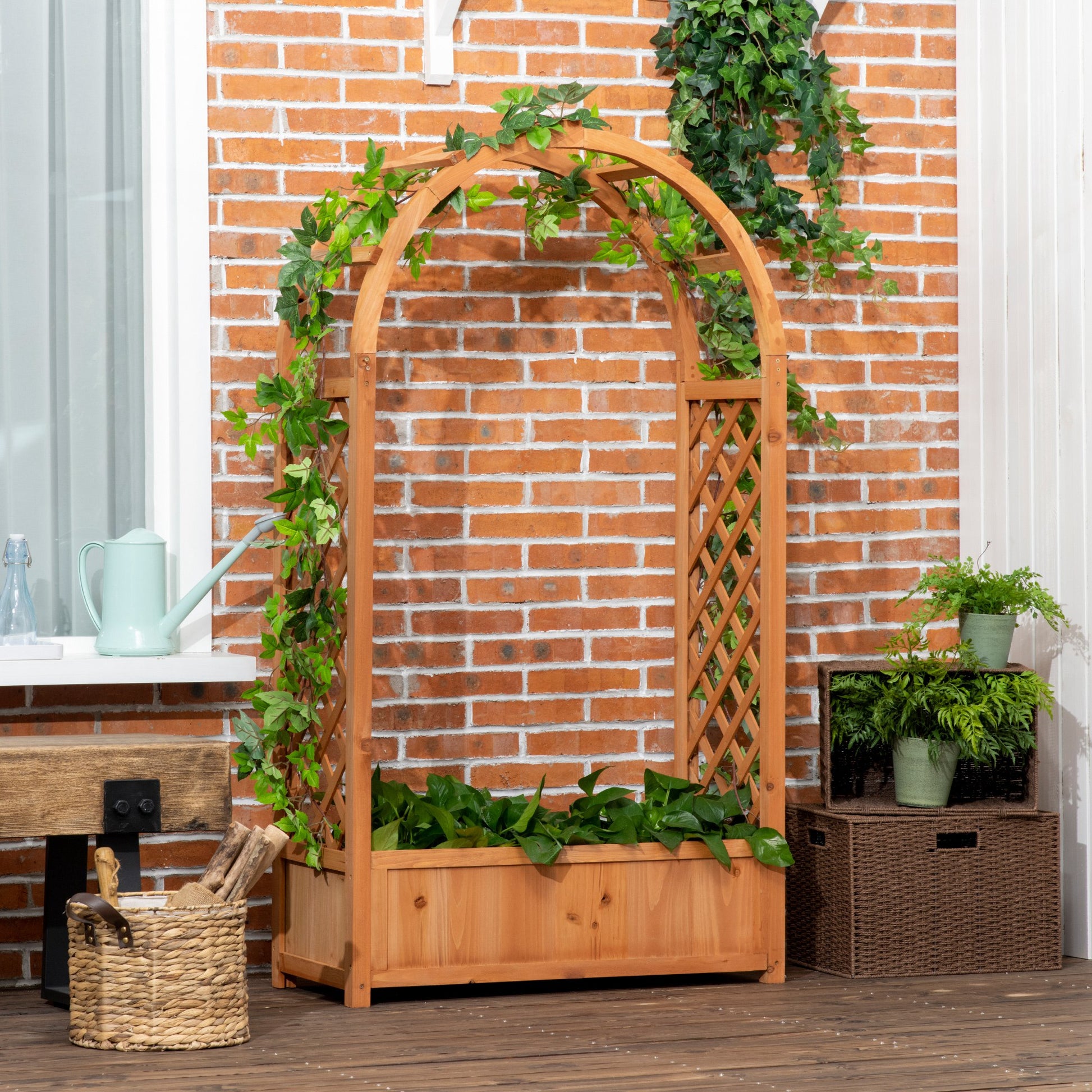 Outsunny Jardinera Enrejado Con Arco Para Trepadoras Cultivos Flores 83x36x152cm_1